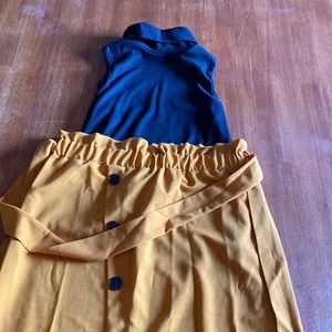 Orange skirt black tank turtle neck top